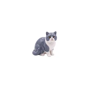 Keramisch kattenbeeldje grijs wit Brits korthaar ornament bureau home decoratie