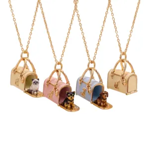 Mini openbare huisdier handtas hanger ketting met schattige kat en hond miniaturen sieraden.
