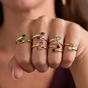 Anillo Abierto Geométrico de Acero Inoxidable Chapado en Oro Con Strass de Gota de Agua Colorida Anillos Ajustables Mujer