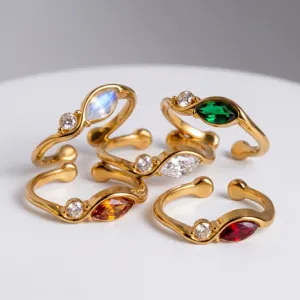 Anillo Abierto Minimalista de Acero Inoxidable para Mujer Chapado en Oro Geométrico Strass Ajustable Joyería Regalo
