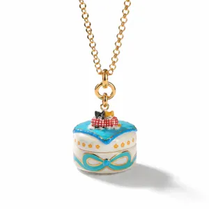 Detailed view of the cute cat enamel pendant necklace featuring a delicate opening box charm.