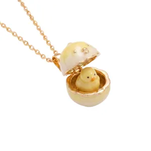 Cute openable chick eggshell locket necklace, gold plated animal pendant jewelry for women.