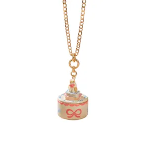 Adorable 3D cat sitting on books box pendant necklace with cute bow, gold plated chain jewelry.