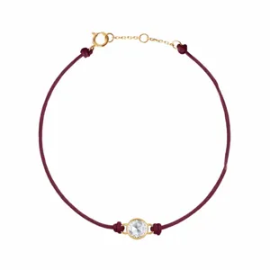 Collier minimaliste en cordon bourgogne avec pendentif zircon géométrique or pour femme chic
