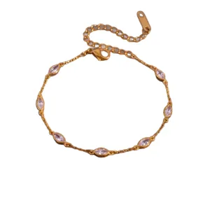 18K Verguld Roestvrij Stalen Armband met Markies Zirkonia Stenen Fijne Ketting Dames