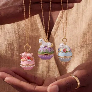 Set collana con ciondolo a uovo di animale smaltato moda con maiale unicorno e gatto.