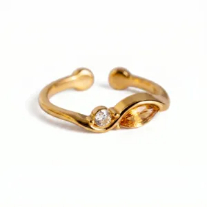 Anillo abierto minimalista de acero inoxidable chapado en oro 18K con dos piedras circón.
