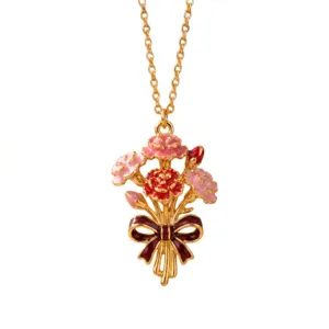 Collar con colgante de ramo de flores de esmalte bañado en oro para mujer, joya elegante.