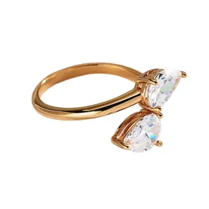 Open Zircon Ring 18K Gold Plated Stainless Steel Geometric Open Ring Fashion Jewelry