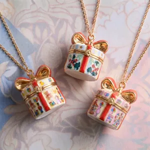 Gold Plated Copper Openable Gift Box Pendant Necklace For Women Enamel Playground Cake Toy Charms Jewelry Original Design Necklace