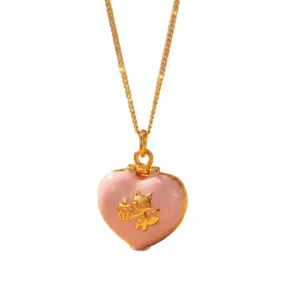 Collier médaillon cœur doré émail rose pendentif renard mignon bijoux pour femmes