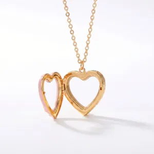 Gouden hartje medaillon hanger ketting, openbaar hol transparant ontwerp voor sieraden