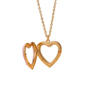 Goudkleurige hart medaillon hanger ketting openend DIY holle ontwerpsieraden accessoire.