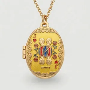 Gold Plated Gemini Zodiac Locket Necklace Oval Pendant Fashion Jewelry Gift for Women