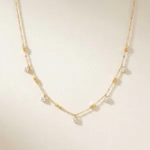 Minimalistische 18k vergulde roestvrijstalen ketting met vierkante strass hangers
