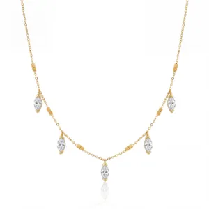 Elegante 18k vergulde roestvrijstalen ketting met sprankelende druppelvormige zirkonia hangers.
