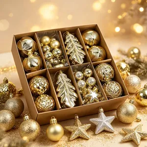 Conjunto de bolas de navidad doradas plateadas colgantes decorativos de plástico para árbol