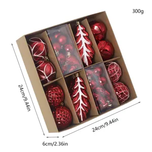 Set de bolas de navidad adornos colgantes de plástico rojo decoración de árbol caja 24x24cm 300g