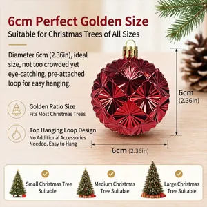 6cm Red Plastic Christmas Ball Ornament Tree Hanging Decor Festive Party Holiday Supplies