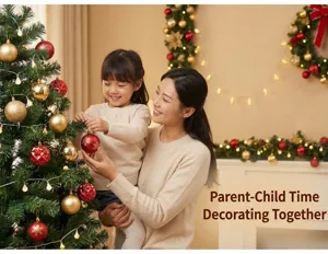 Primer plano de bolas decorativas para árbol de Navidad pintadas en oro y rojo festivos.