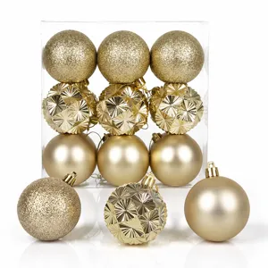 Set di palline di Natale dorate infrangibili e decorative sospese per albero feste.
