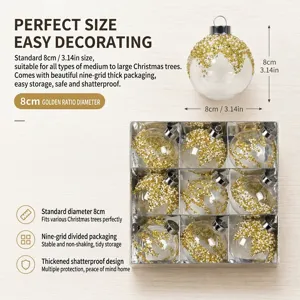 8cm 9Stk Christbaumkugeln Set mit Goldglitter und Perlen, ideal fur weihnachtliche Dekoration.
