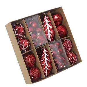 Conjunto de bolas de navidad rojas de plástico galvanizado colgantes decoración de fiesta