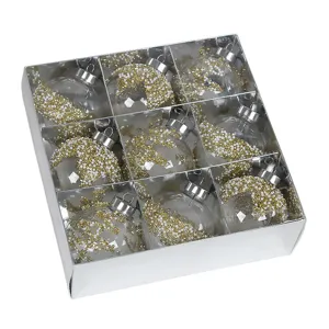 9er Set Weihnachtskugeln, 8cm transparente Christbaumkugeln mit Gold Glitzer Perlen.