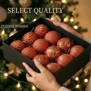 Vintage Christmas tree baubles 8cm set, red and gold decorative hanging balls for holiday.