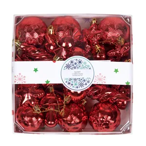28Pcs Kokkines Xristougenniates Mpales Plastikes Kremastes Diakosmiseis Xristougennon
