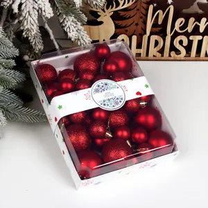 Red Christmas baubles set shatterproof decorative ornaments for holiday tree party decor hanging balls