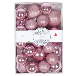 26pcs Pink Christmas Baubles Set Shiny Matte Glitter Ornaments Tree Hanging Decor Gift Box