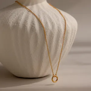 Collana con catena in oro delicato e ciondolo ad anello minimalista, elegante vista dettagliata.