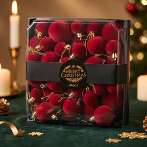 Classical Flocked Velvet Christmas Ball Ornaments Plastic Matte Hanging Baubles For Tree Holiday Party Home Decor Boxed Set