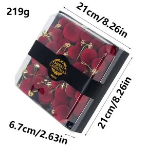 Detailed view of burgundy velvet Christmas balls 44pcs ornament set with dimension specs.