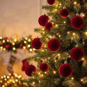 Burgundy velvet Christmas balls ornaments for tree hanging home holiday decor 44pcs