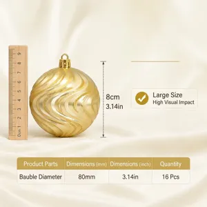 Weihnachtsdeko Kugeln 8cm 16 Stueck goldene Spiralen zum Aufhaengen fuer den Weihnachtsbaum.