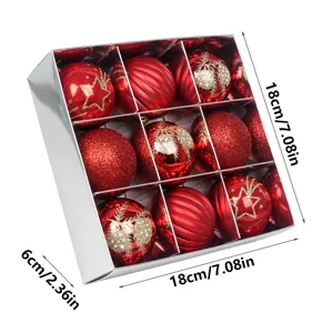 Set de bolas de navidad rojas en caja de regalo plateada 18x18x6cm decoración