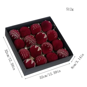 Set de bolas de Navidad de terciopelo rojo en caja de regalo, 32x32x8cm decoración.