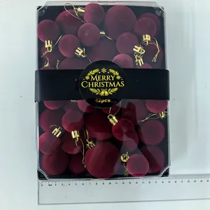 Burgundy velvet Christmas baubles set of 42 pieces, luxury hanging ornaments for tree.