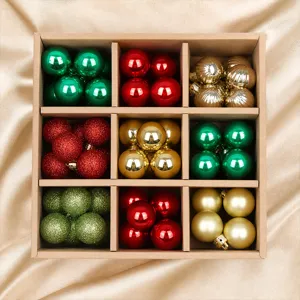 Detailed view of assorted 3cm Christmas baubles set in a neat box, vibrant holiday tree decor.