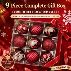 Set de regalo de 9 bolas de Navidad decoración festiva para árbol de Navidad adornos