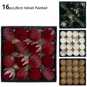 Elegantes Bolas de Navidad de Terciopelo Flocado con Patrones de Brillo Decoraciones Colgantes para Árbol de Navidad Rojo Vino Verde Beige Caqui Juego de Ornamentos