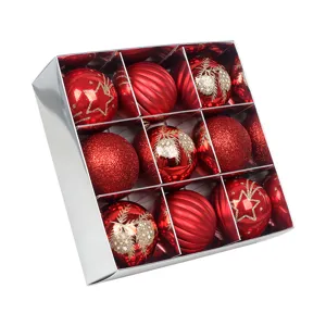 Bolas de navidad rojas juego caja de regalo decoraciones colgantes para árbol festivo