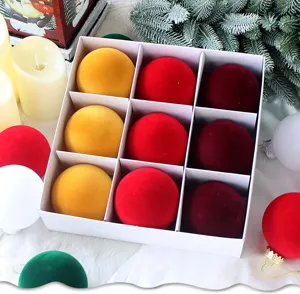 Flocked Christmas balls set 8cm 9pcs boxed decorative hanging ornaments multi-color tree balls