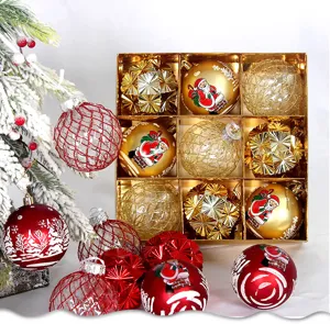 Weihnachtskugel Set 8cm 9Stk Geschenkkorb Gold Rot Baumhaenger Weihnachtsdeko neu