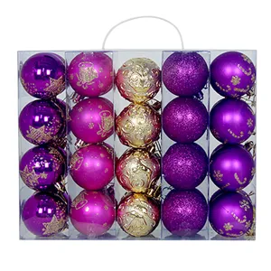 Weihnachtskugeln Set 6cm 40 Stk lila gold bemalt Kunststoff Christbaumkugeln fur Tannenbaum
