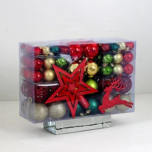 Weihnachtskugel Set, 102tlg mehrfarbige Christbaumkugeln und Stern Dekoration Details.