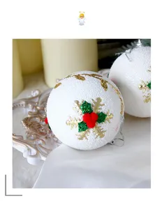 Christmas foam ball ornament 8cm white gold snowflake holiday tree hanging decoration detail