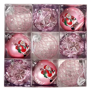 8cm 9Stk. Christbaumkugeln Set, rosa und transparente Kugeln für Weihnachtsbaum Dekoration.